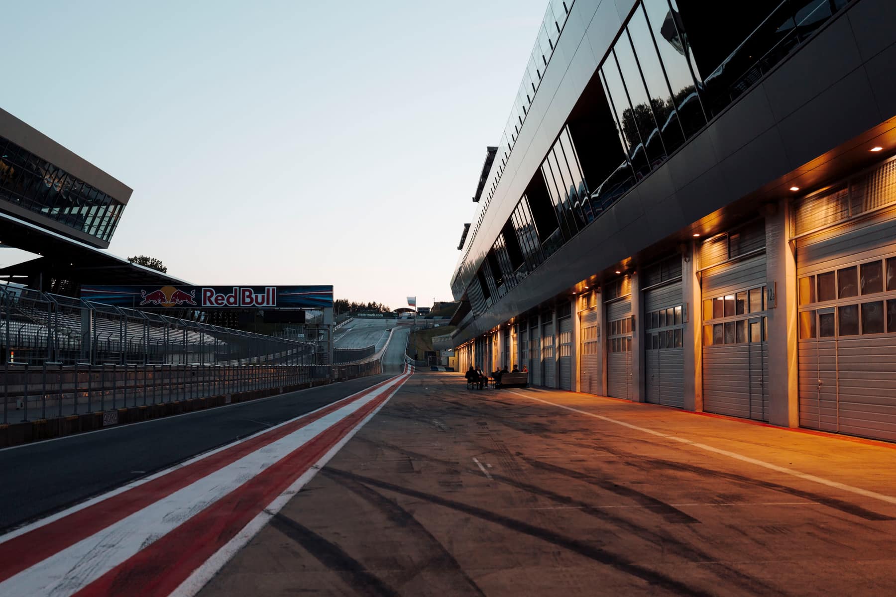 Red Bull Ring pit lane at dusk